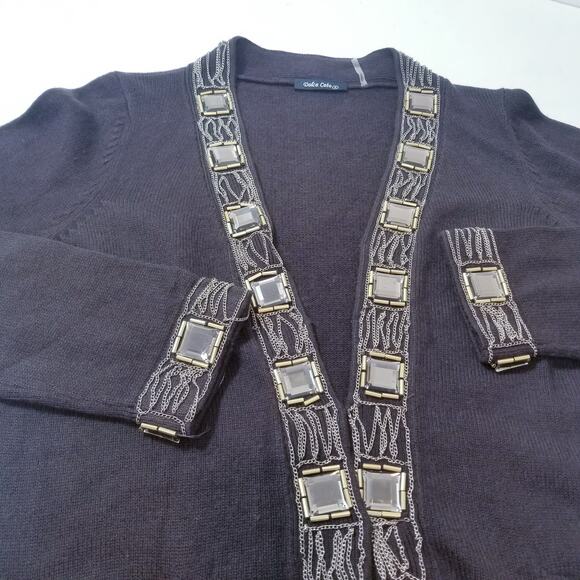 Dolce Cabo Knit Wool Cashmere Blend Chains Jeweled Cardigan - Picture 13 of 14
